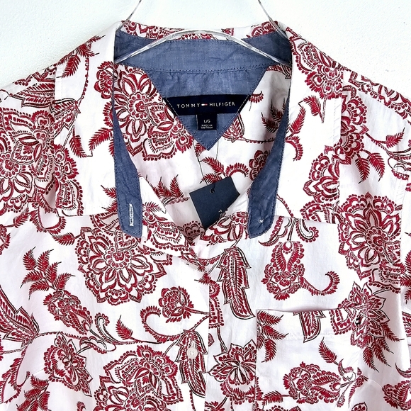 Tommy Hilfiger Red & White Floral Button Front Shirt NWT - Picture 5 of 11